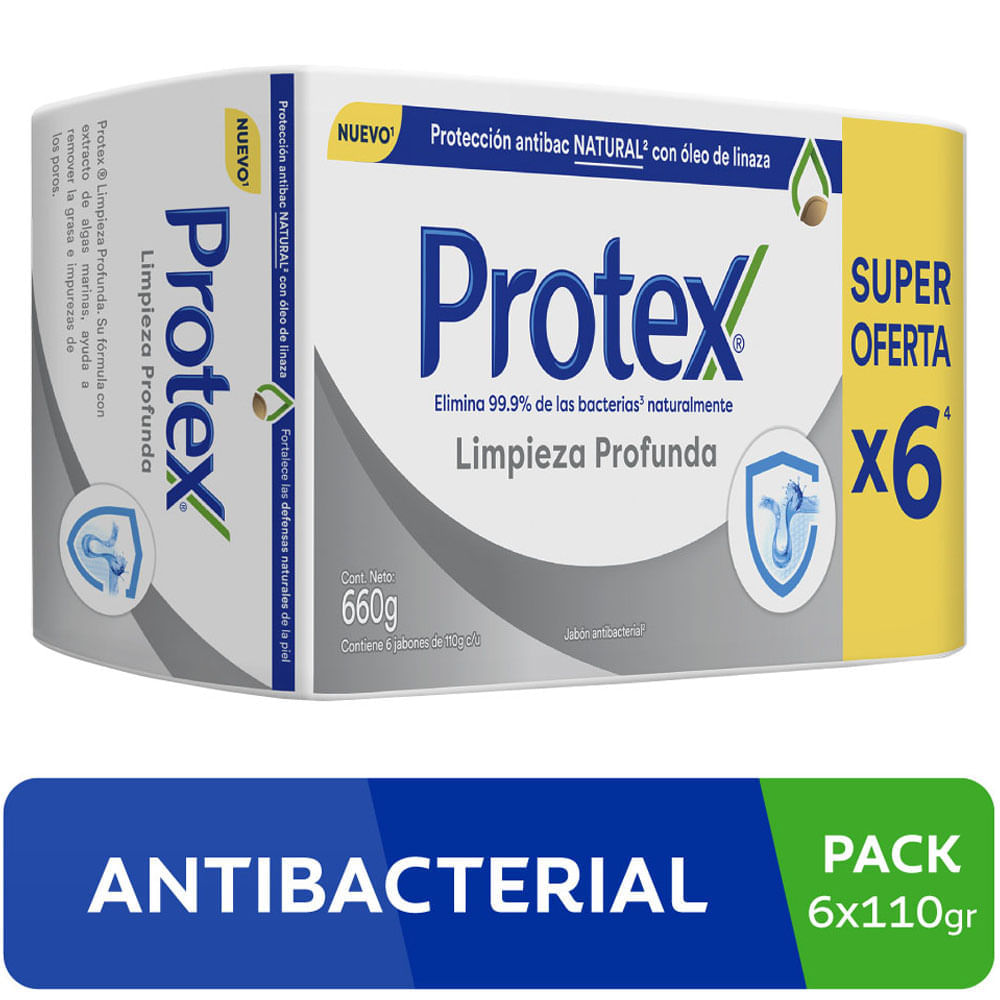 Jabón Antibacterial PROTEX Limpieza Profunda Barra 110g Paquete 6un