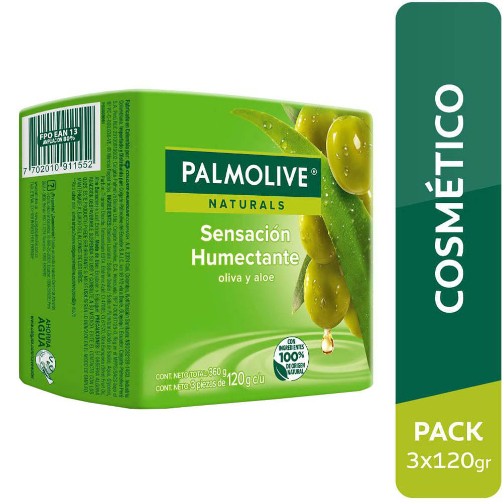 Jabón de Tocador PALMOLIVE Aloe y Oliva Barra 120g Paquete 3un
