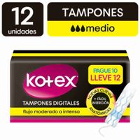 Tampón KOTEX sin Aplicador Flujo Medio Caja 12un