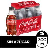 Gaseosa COCA COLA Sin Azúcar Botella 300ml Paquete 6un