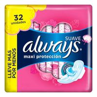Toallas Higiénicas ALWAYS Cubierta Suave Maxi Protección Paquete 32un