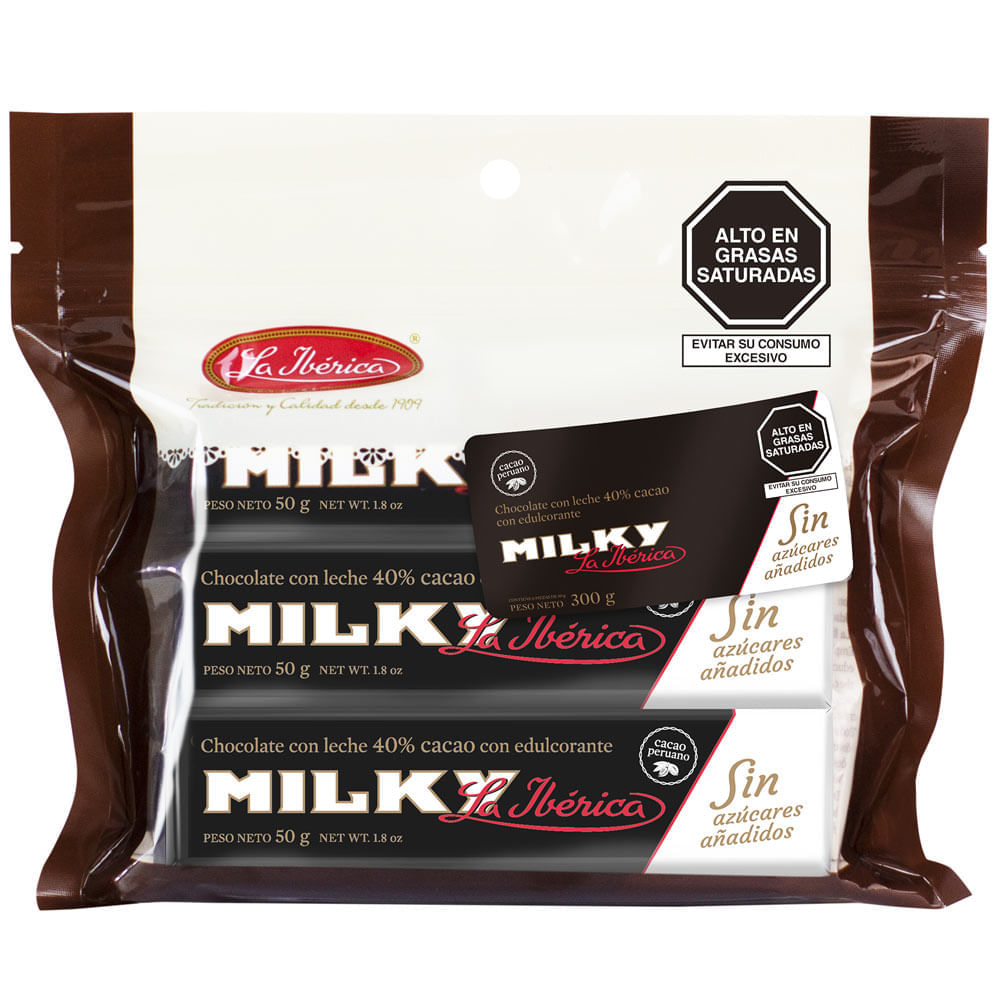 Chocolate LA IBÉRICA Milky Sin Azúcar Barra 50g Caja 6un