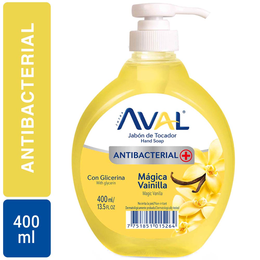 Jabón Líquido Antibacterial AVAL Mágica Vainilla Botella 400ml