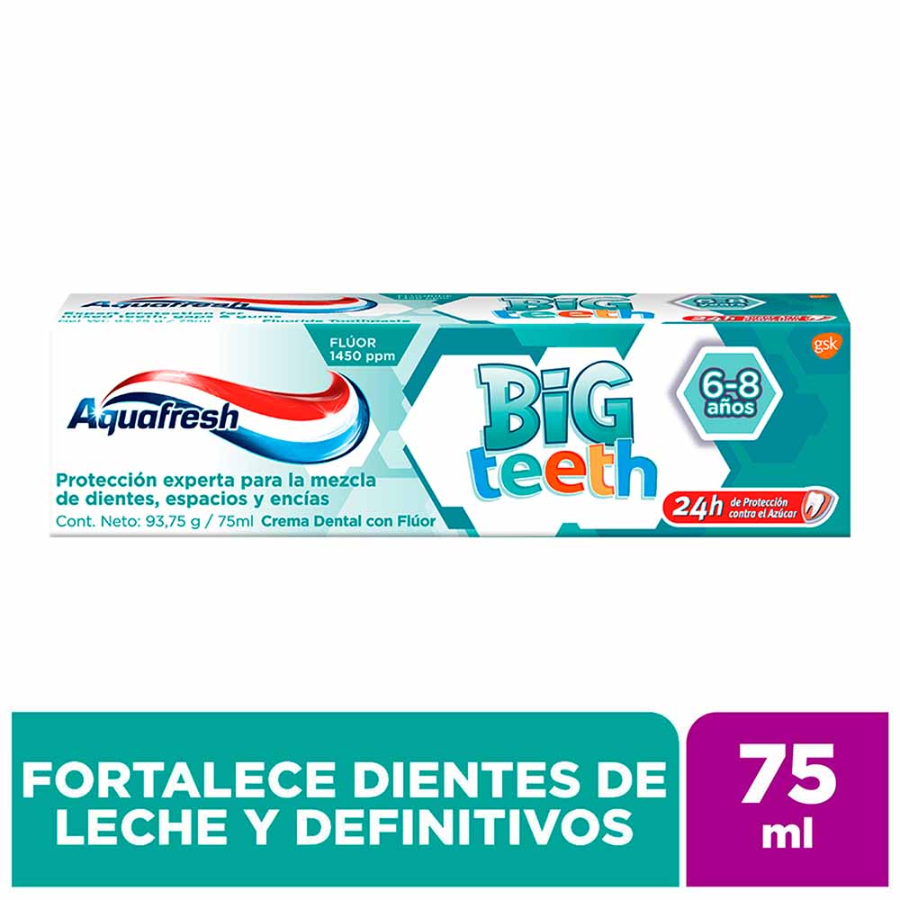 Pasta Dental AQUAFRESH Big Teeth desde 6 años - Tubo 75ml