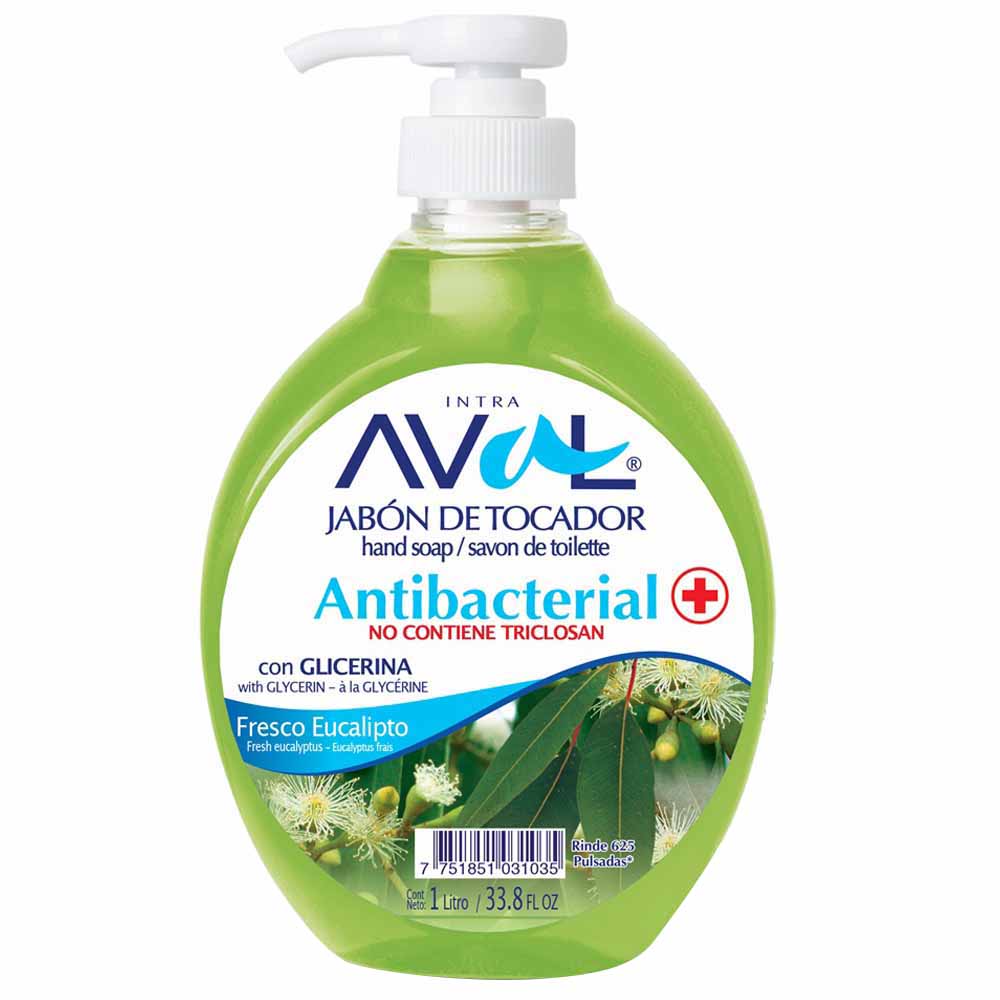 Jabón Líquido Antibacterial AVAL Eucalipto Frasco 1L