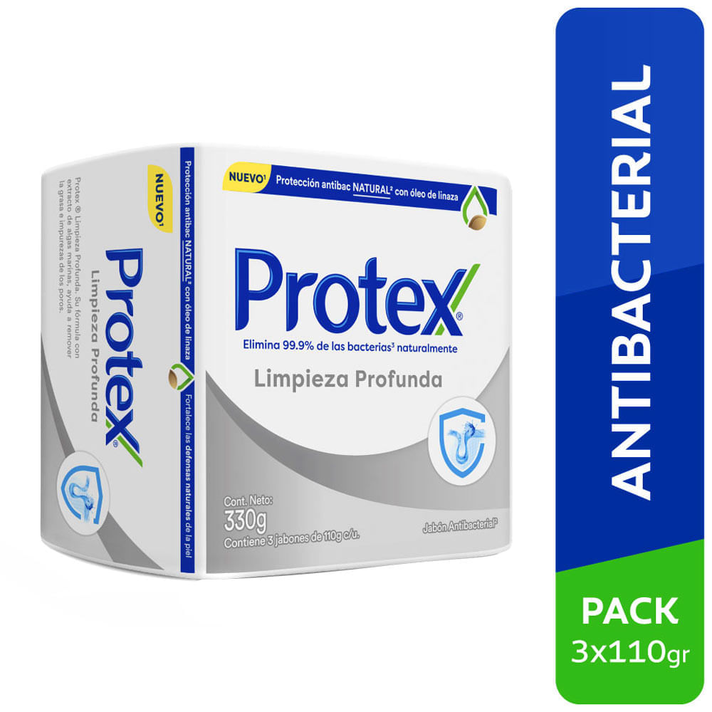 Jabón Antibacterial PROTEX Limpieza Profunda Barra 110g Paquete 3un
