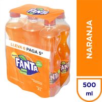 Gaseosa FANTA Naranja Botella 500ml Paquete 6un