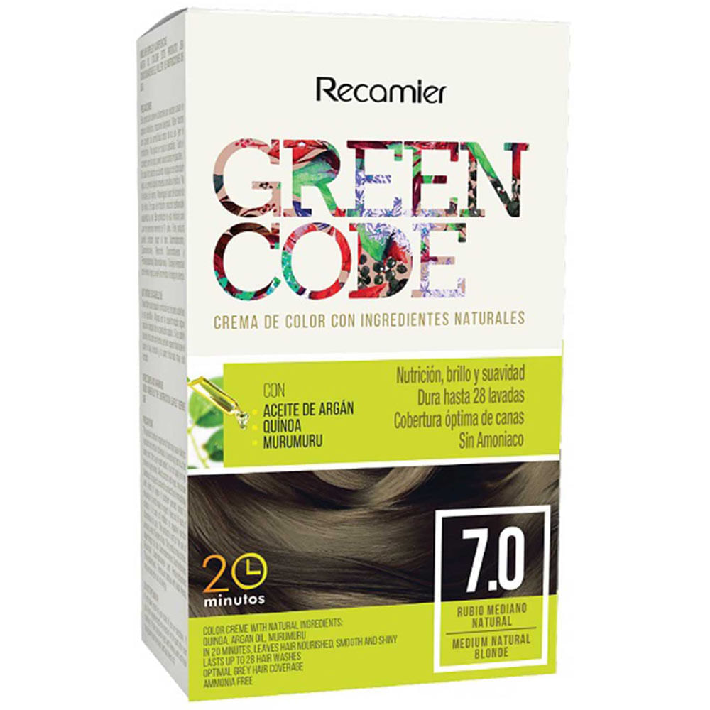 Tinte para Cabello GREEN CODE 7.0 Rubio Mediano Natural Caja 1un