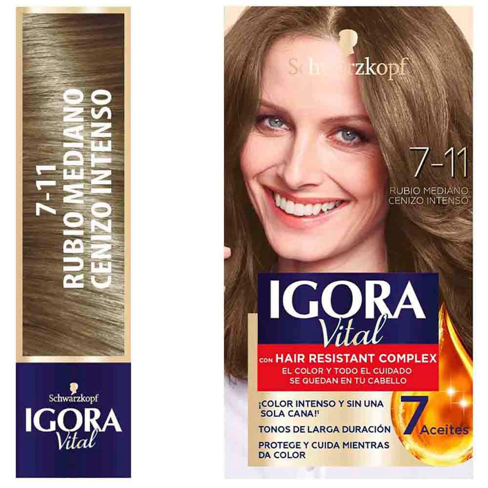 Tinte para Cabello IGORA Vital 7-11 Rubio Mediano Cenizo Intenso Caja 1un