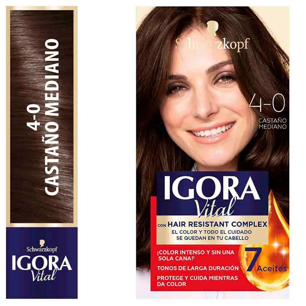 Tinte para Cabello IGORA 4-0 Castaño Mediano Caja 1un