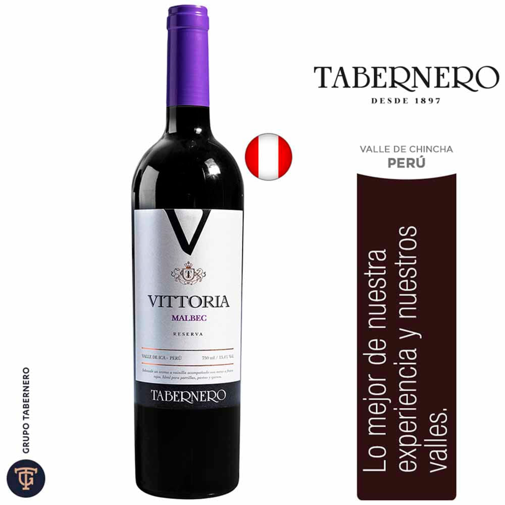 Vino Tinto TABERNERO VITTORIA Reserva Malbec Botella 750ml