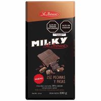 Chocolate Milky LA IBÉRICA Pecanas y Pasas Caja 100g