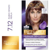 Tinte para Cabello EXCELLENCE Mujer 7.12 Rubio Cenizo Perla Caja 1un