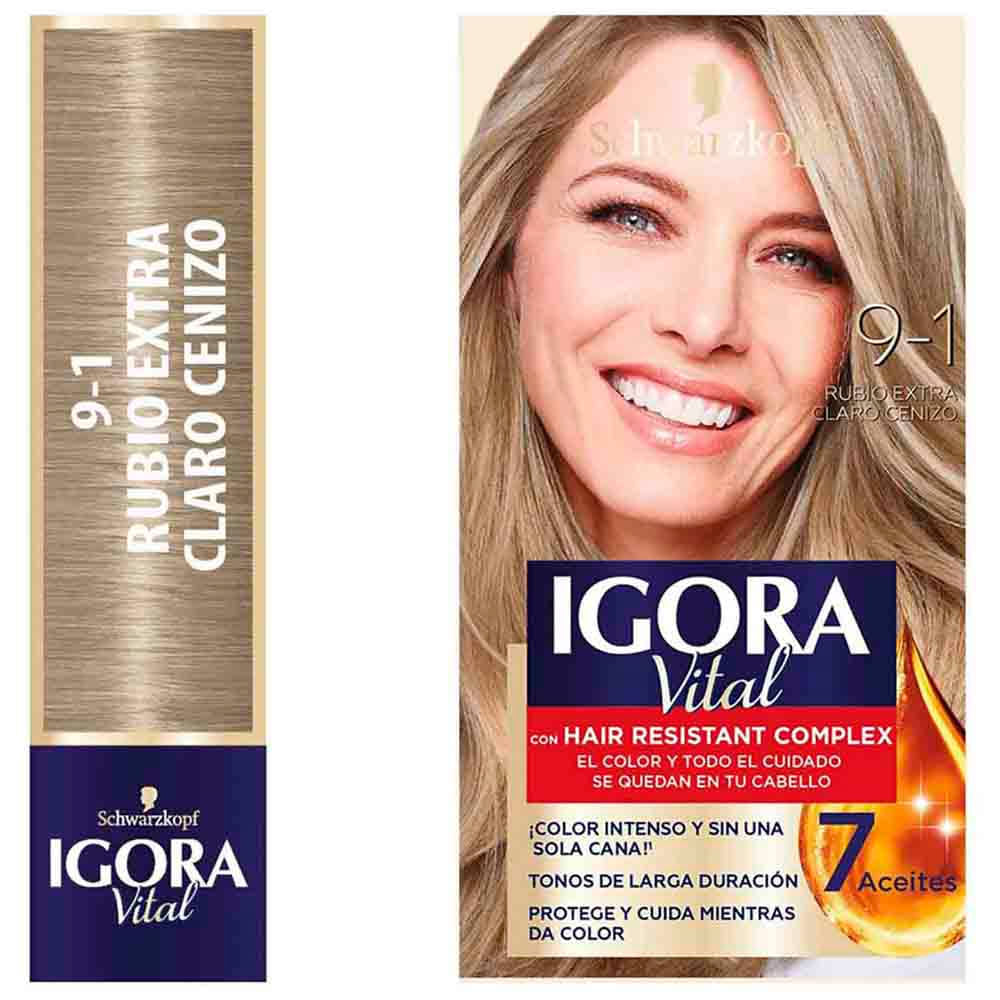 Tinte para Cabello IGORA Vital 9-1 Rubio Extra Claro Cenizo Caja 1un