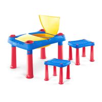 Mesa didactica infantil c/cajón + 2 bancos azul