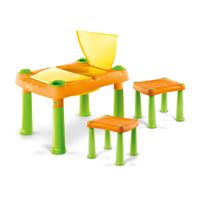 Mesa didactica infantil c/cajón + 2 bancos verde