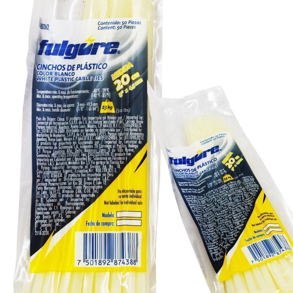 Cintillo de plástico 8'/20cm blanco X50UND FU0262 Fulgore