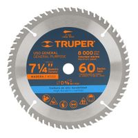 Disco Sierra Circular 7 1/4"" X 60 D Para Madera Truper 18324
