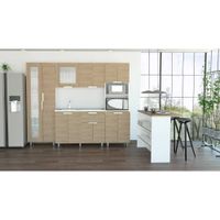 Combo 9 Fendi M. Inferior + Superior + Alacena + Microondas + Barra Auxiliar - Rovere / Blanco