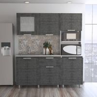 Combo 4 Fendi Muebles Inferior + Superior + Microondas - Roble Gris / Blanco