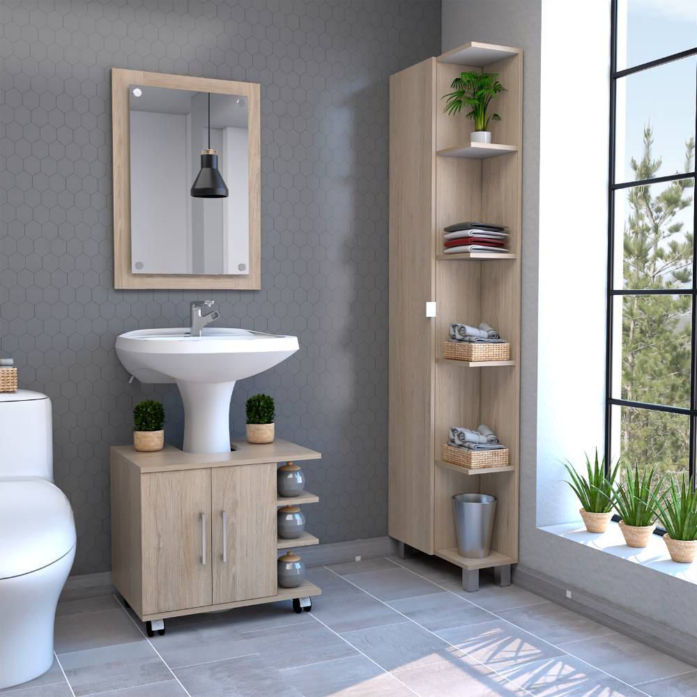 Espejo + Optimizador Lavamanos + Mueble Bath300 - Rovere / Blanco