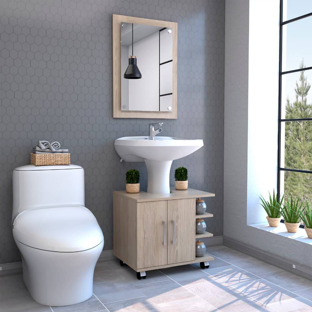 Espejo + Optimizador Lavamanos Bath300 - Rovere / Blanco
