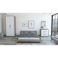 Cama 2 Plazas + Closet 2P + Comoda 3C - Miel / Blanco