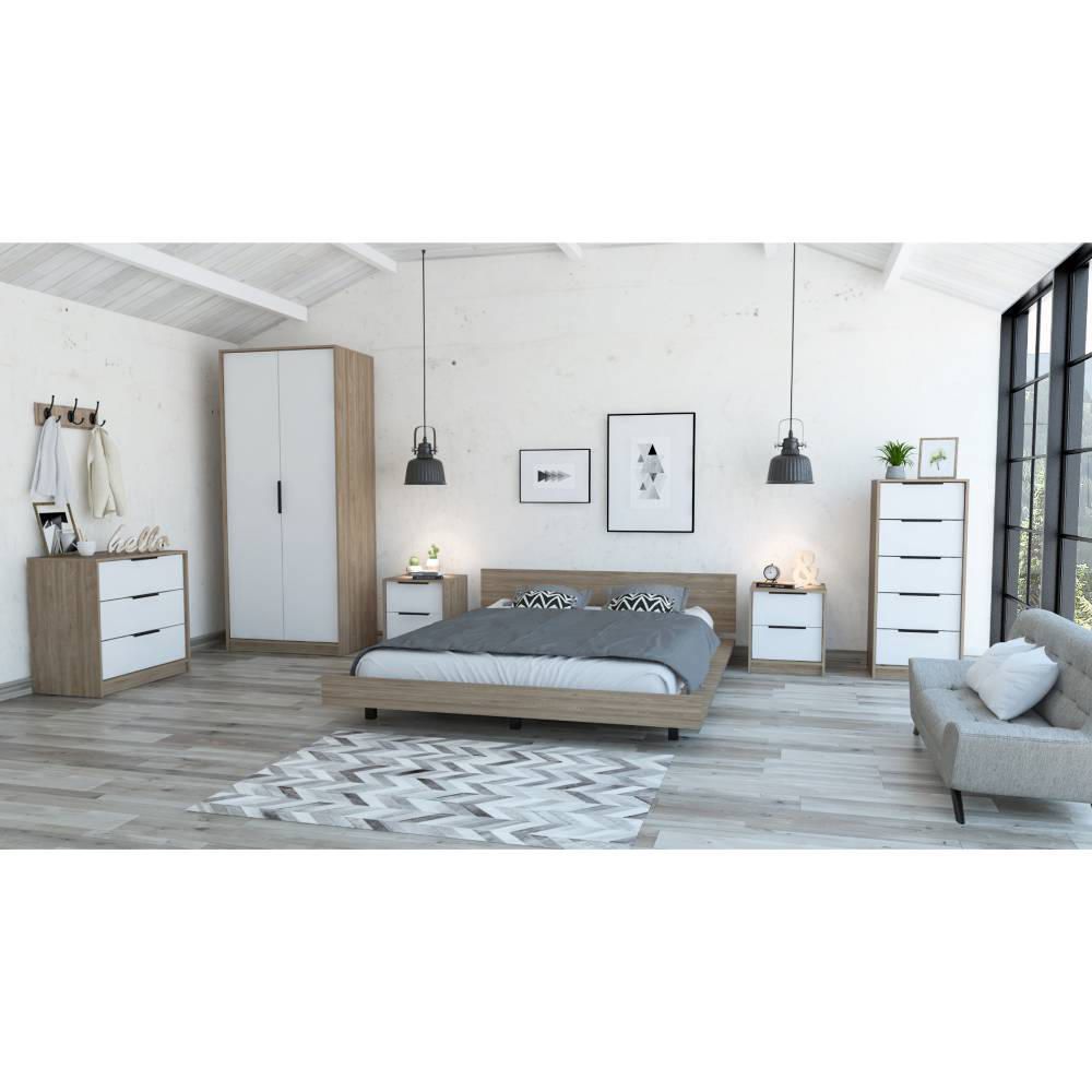 Cama 2 Plazas + Closet 2P + Comoda 5C + Comoda 3C + 2 Veladores - Miel / Blanco
