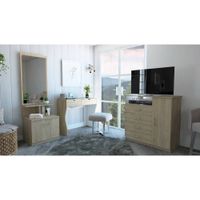 Mueble De Tocador + Velador C.Espejo + Comoda 4C/1P- Rovere / Blanco