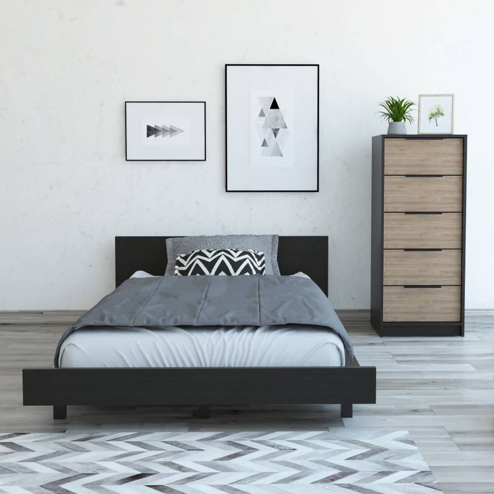 Cama 1.5 Plazas + Comoda 5 Cajones - Wengue / Miel