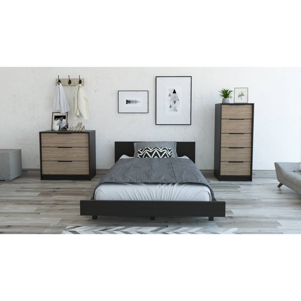 Cama 1.5 Plazas + Comoda 5 Cajones + Comoda 3 Cajones - Wengue / Miel
