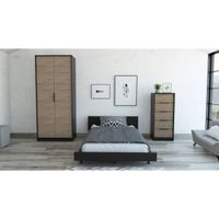 Cama 1.5 Plazas + Closet 2 Puertas + Comoda 5 Cajones - Wengue / Miel