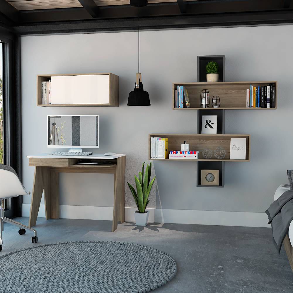 Escritorio + Gabinete + Wall 2B Note - Blanco Hg / Miel
