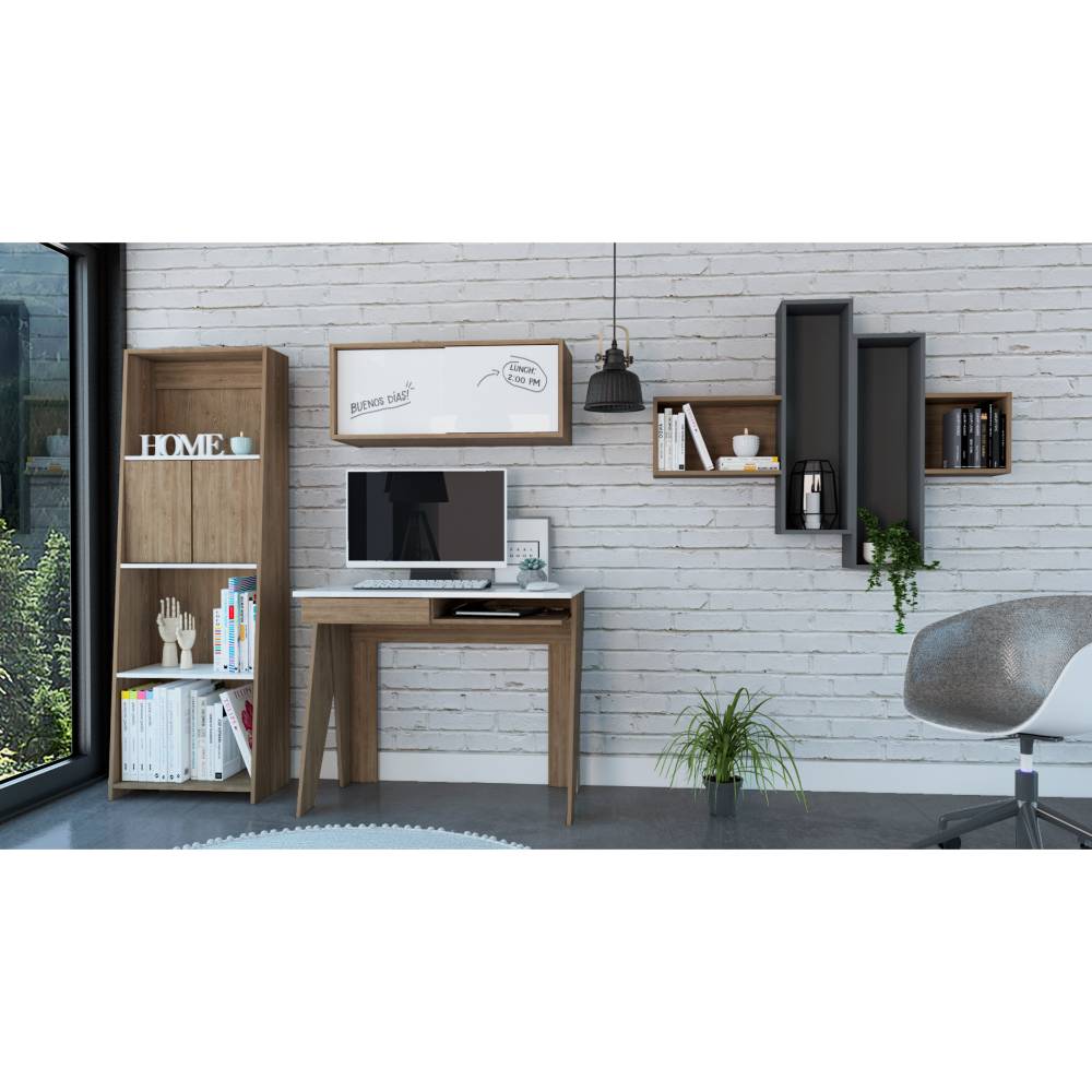 Escritorio + Gabinete + Biblioteca 160 + Wall 2A Note - Blanco Hg / Miel