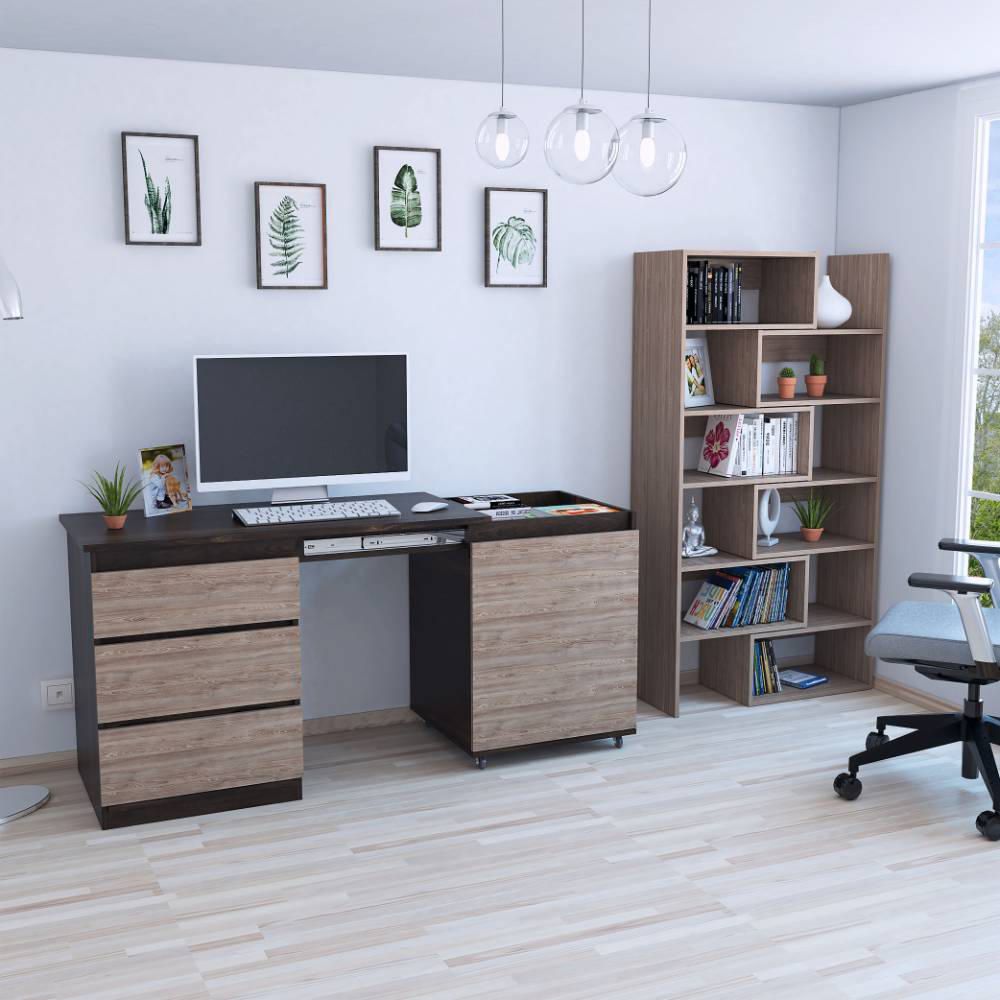 Combo Office 10 Escritorio + Librero - Habano / Miel