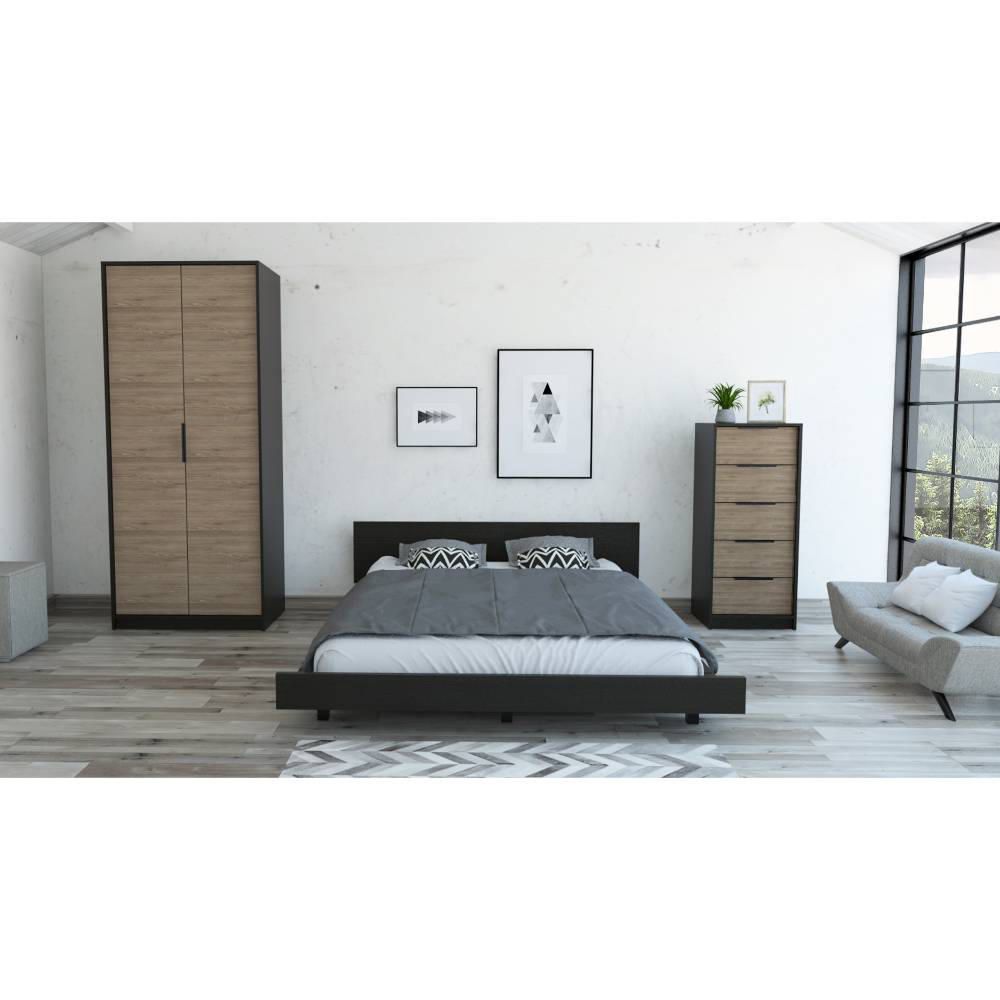 Cama 2 Plazas + Closet 2P + Comoda 5C - Wengue / Miel