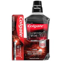 Pack Enjuague Bucal COLGATE Luminous White Frasco 500ml + Crema Dental COLGATE Luminous White Caja 75ml