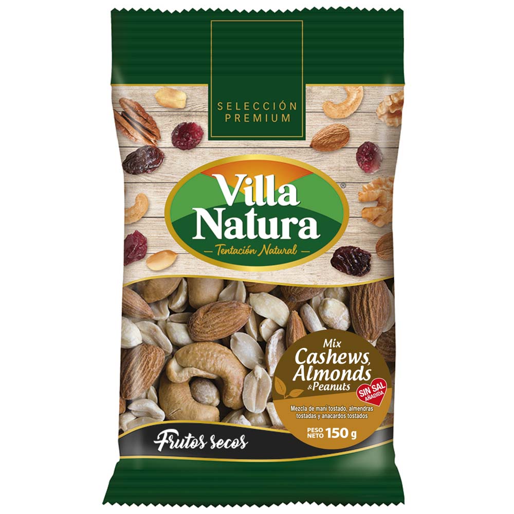 Piqueos VILLA NATURA Cashews, Almonds & Peanuts Bolsa 150g