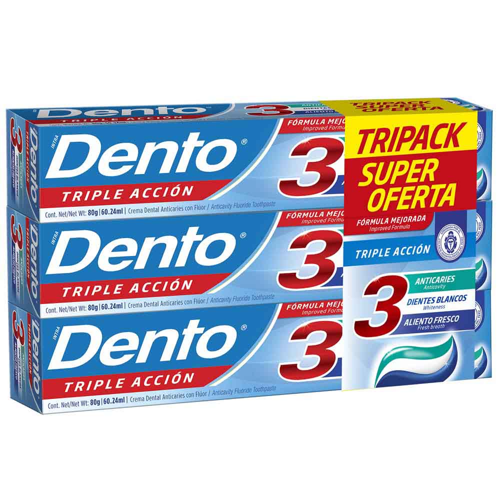 Pasta Dental DENTO Triple Acción Tubo 80g Caja 3un