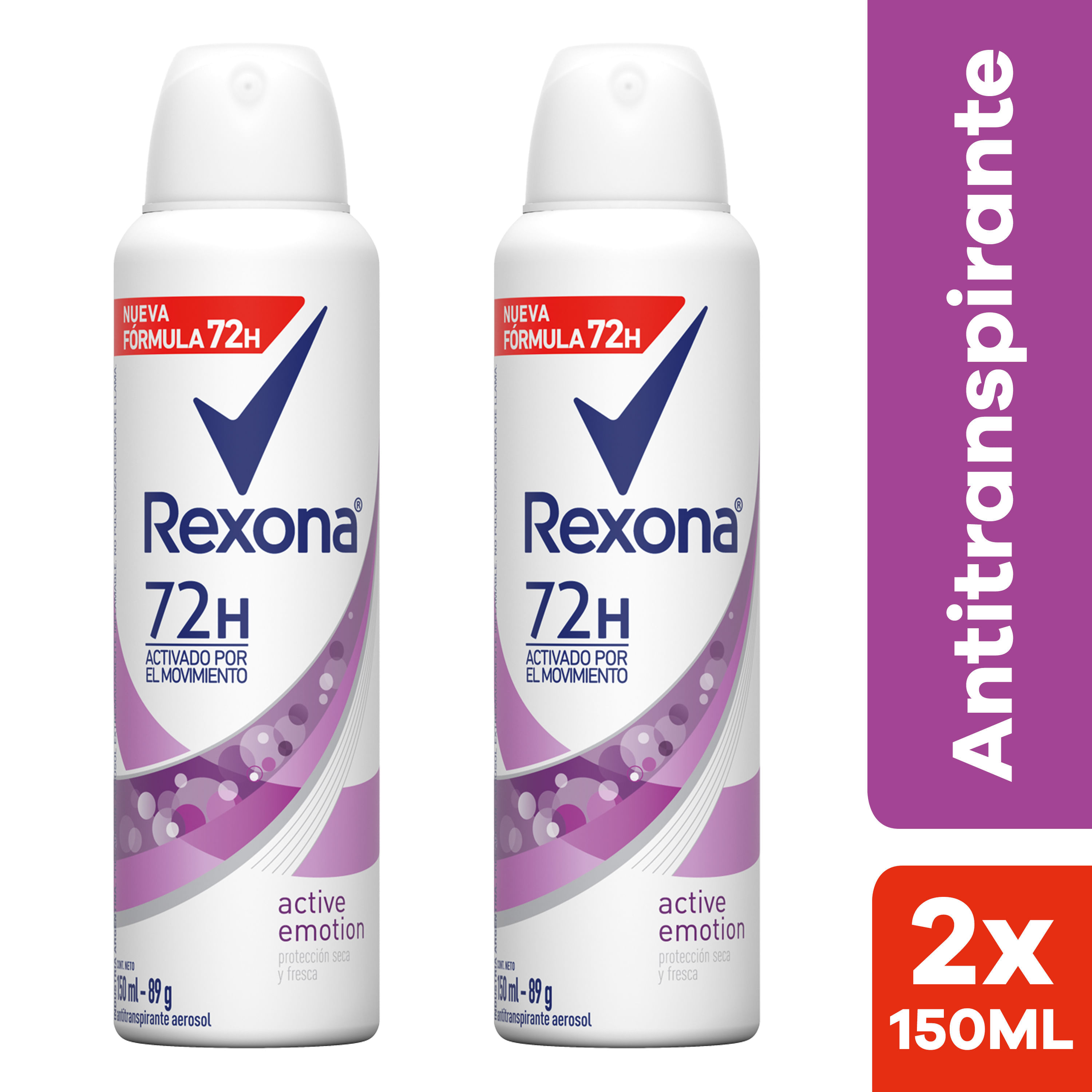 Desodorantes REXONA Mujer Active Emotion Frasco 150ml Paquete 2un