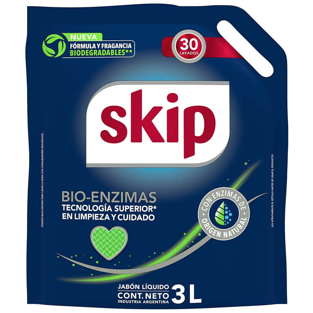 Detergente Líquido Bio Enzimas SKIP Doypack 3L