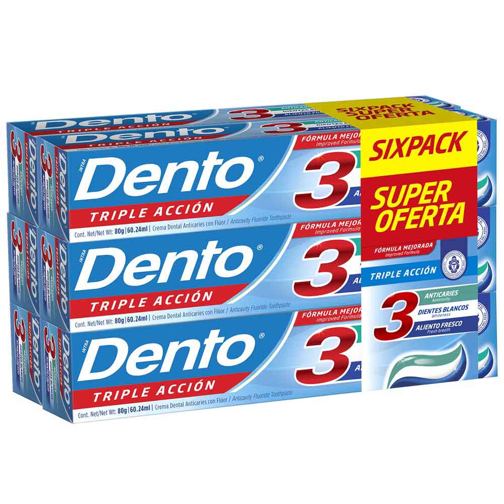 Pasta Dental DENTO Triple Acción 6Pack Tubo 80g