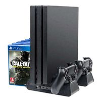 Base PS4 Slim / Pro 4 en 1 Stand, Cargador Mandos, Cooler, Portajuegos