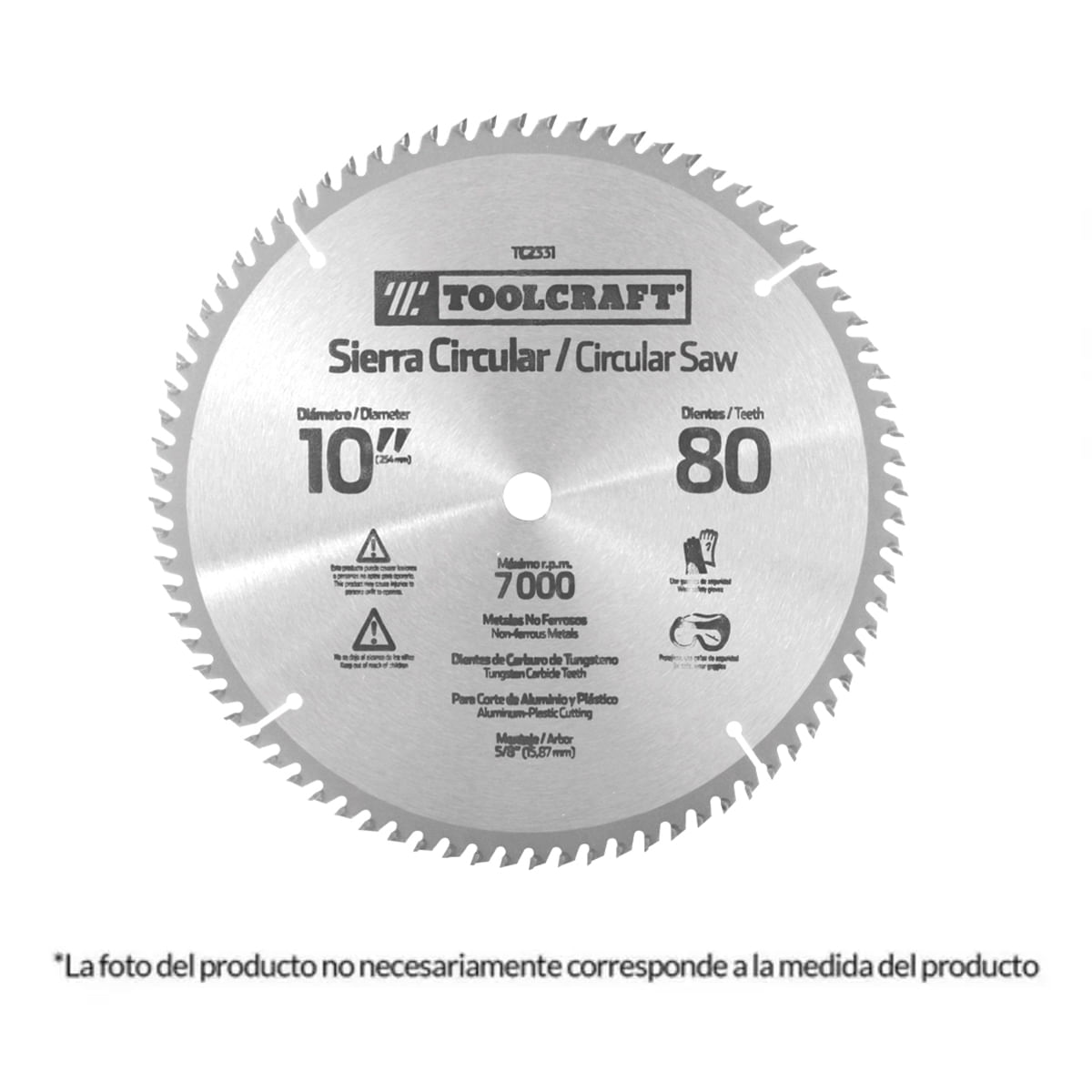 Disco de sierra circular 10"" de 60 dientes para eje de 1"" TC2333