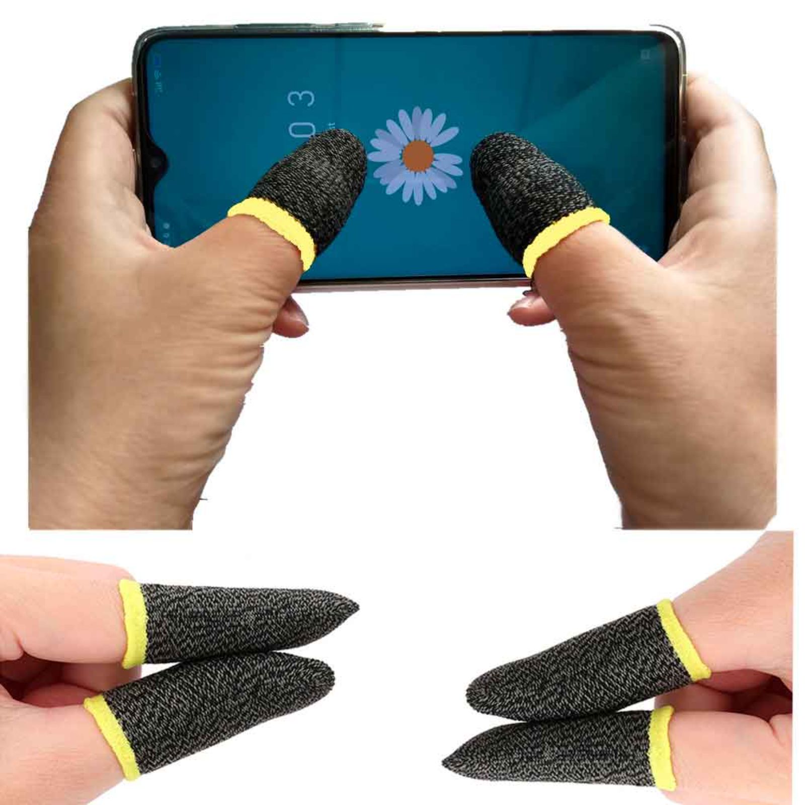 Pack 4 und Guantes Gamer para dedo Disparador Celular dedal Antisudor