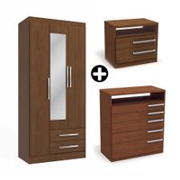 COMBO Ropero Capri 3 puertas Jacaranda + Cómoda 5 cajones + Velador 2 cajones
