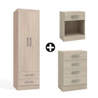 COMBO Ropero Cali 2 puertas + Cómoda 4 cajones + Velador 1 cajón Almendra