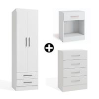 COMBO Ropero Cali 2 puertas + Cómoda Cali 4 cajones + Velador Cali 1 cajón Blanco