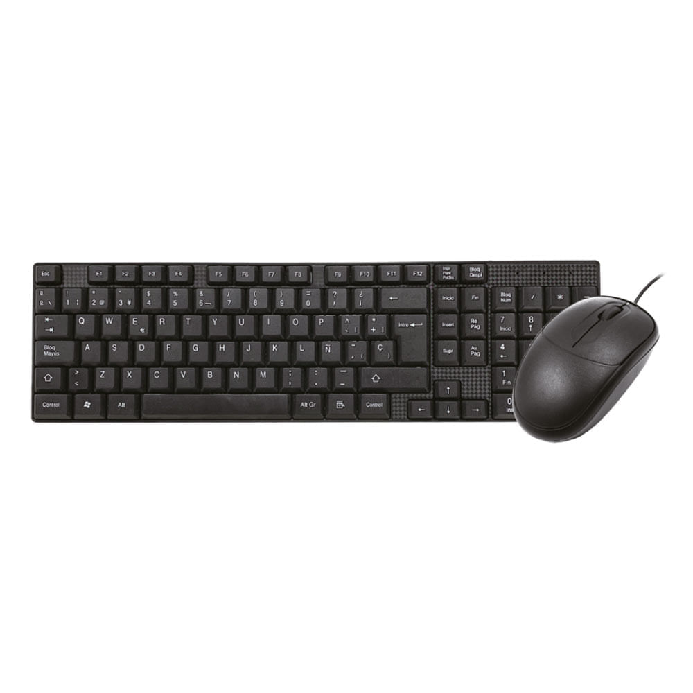 Kit alámbrico Teraware teclado y mouse, membrana, conexión usb, negro