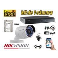 Kit 1 Cámaras de Seguridad Hikvision Full Hd 1080P mas Disco 500Gb Hdmi